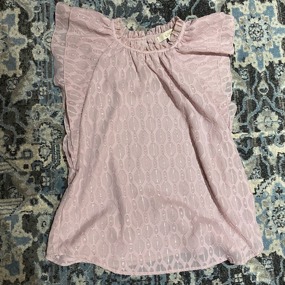 LOFT Lavender Shimmering Lace Blouse Size Small